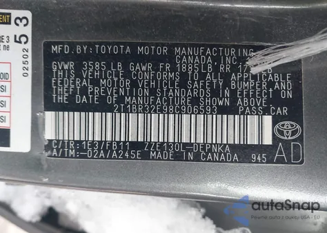 2008 Toyota Corolla Le from USA, damaged, VIN 2T1BR32E98C906593